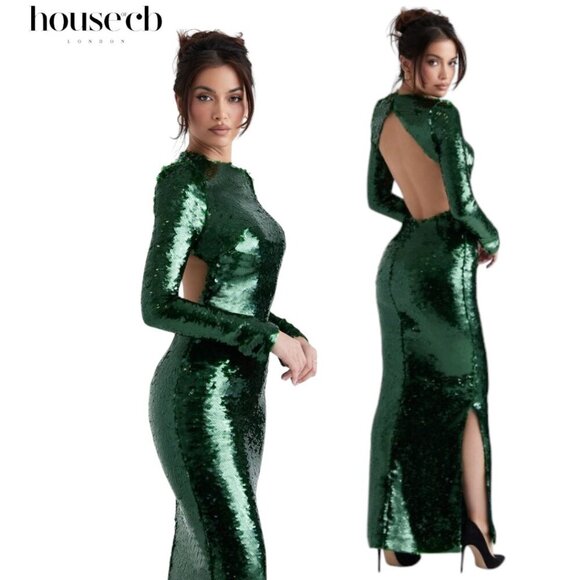 NWT House of CB Belle Sequin Maxi Dress – Pine Green (Size Small) - Picture 1 of 7